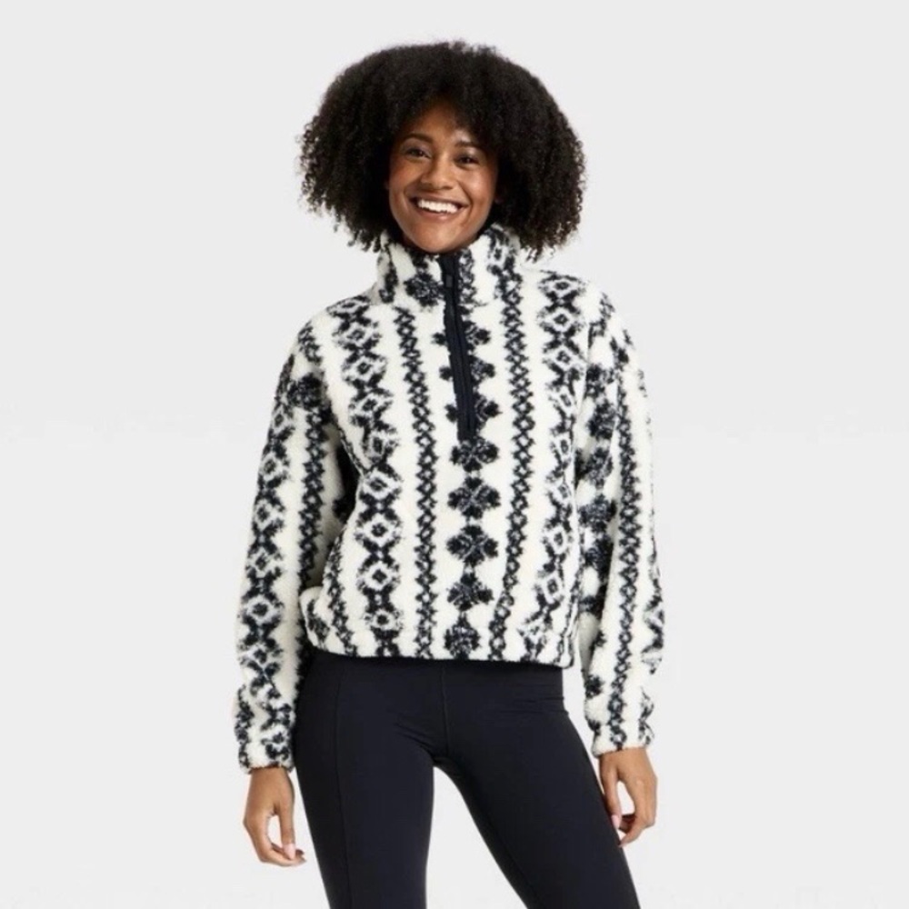 NWOT All in Motion High Pile Fair Isle Turtleneck Pullover Sherpa Fleece Jacket